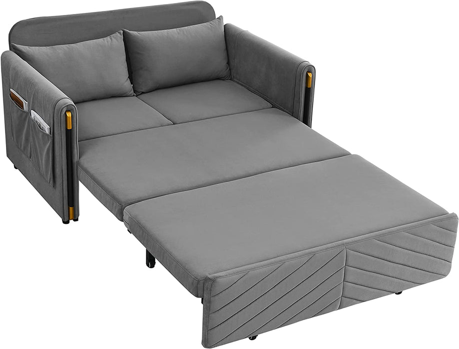 54″ Grey Convertible Sofa Bed with Arm Pockets