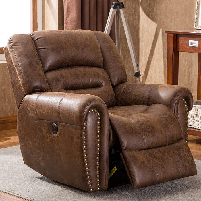 Electric Recliner Chair with Bonded Leather (Nut Brown)