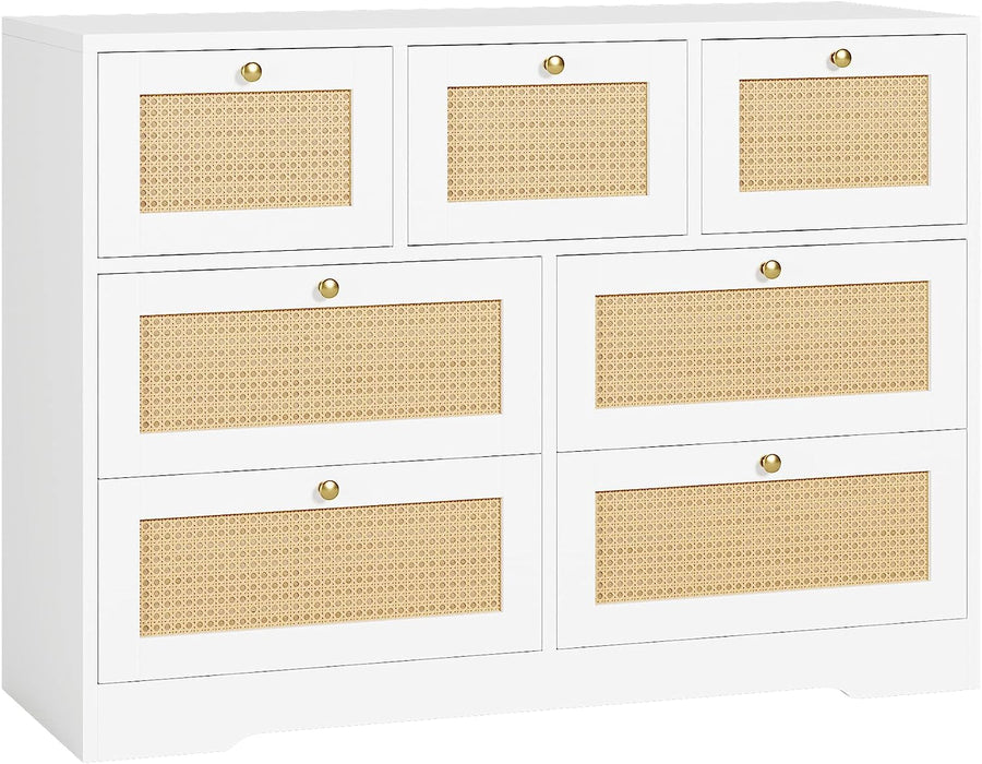 Rattan 7-Drawer Dresser in White