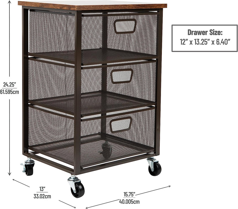Mind Reader Rolling Storage Cart with 3 Drawers