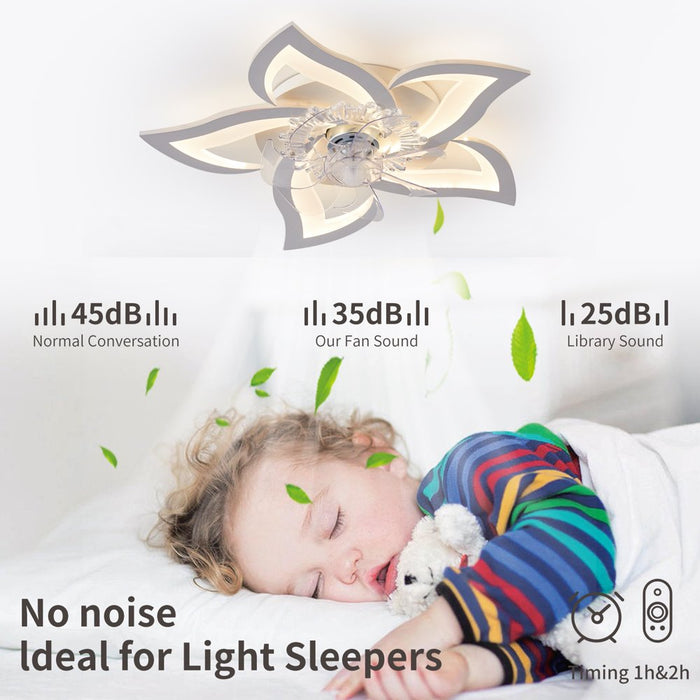 27.2" Smart Ceiling Fan with Lights Remote APP Control, Modern Flush Mount Bladeless Ceiling Fan, 3 Color 6 Speeds Low Profile Ceiling Fan with Light for Bedroom Living Room Kitchen - White