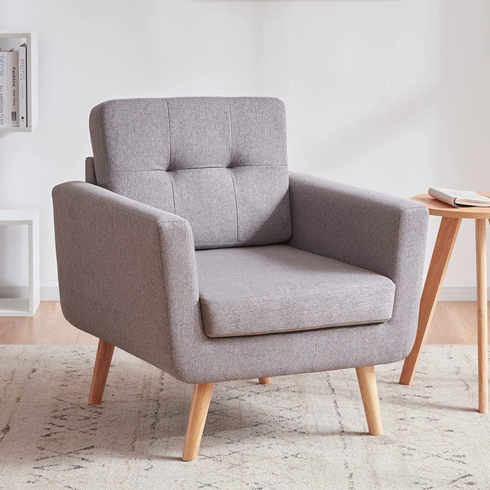 Mid Century Modern Linen Armchair in Stone Grey