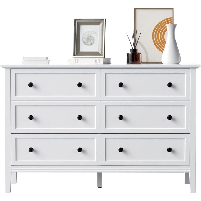 Modern White 6-Drawer Dresser with Metal Handles