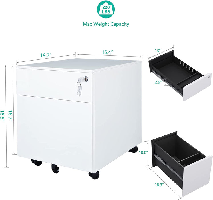 White 2-Drawer Vertical File Cabinet with Lock