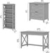 Key West Desk with File Cabinet, Bookcase, Gray