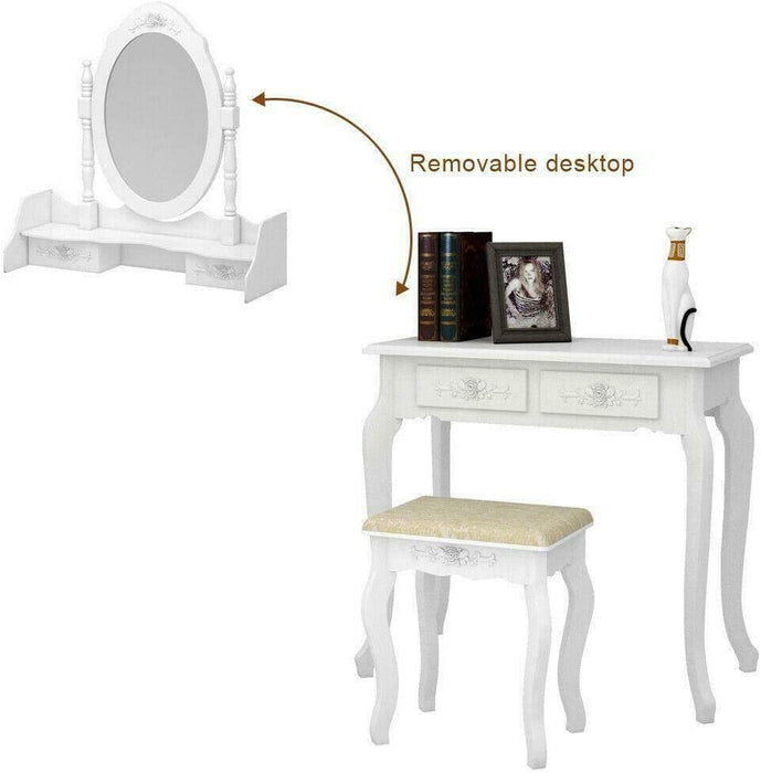 White Vanity Set with Mirror and 4 Drawers