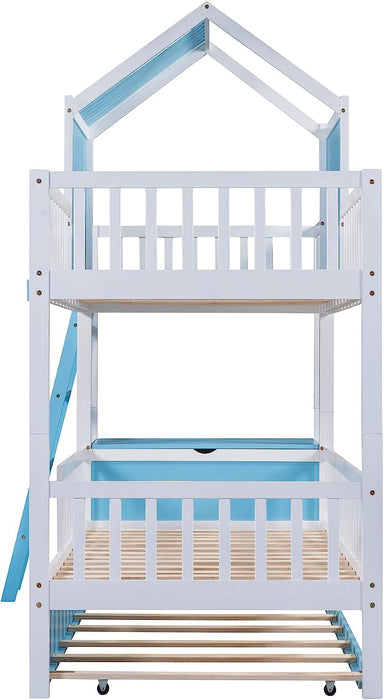 Playhouse Twin over Twin Bunk Bed with Trundle and Storage