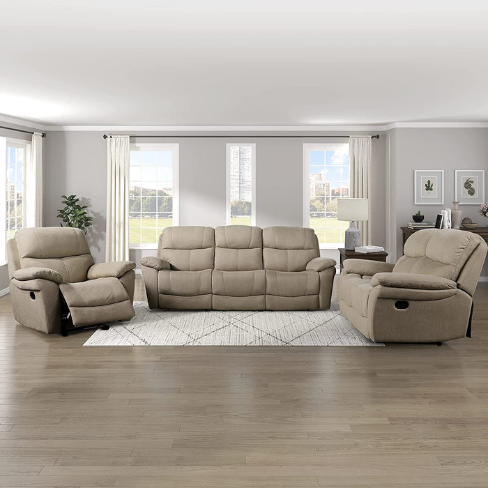 Lapointe Wall-Hugger Manual Double Reclining Sofa, Tan