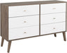 Brown/White Mid-Century 6 Drawer Dresser