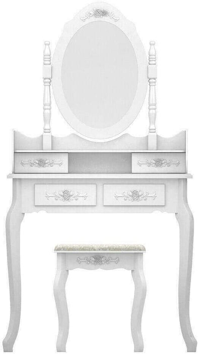 White Vanity Set with Mirror and 4 Drawers