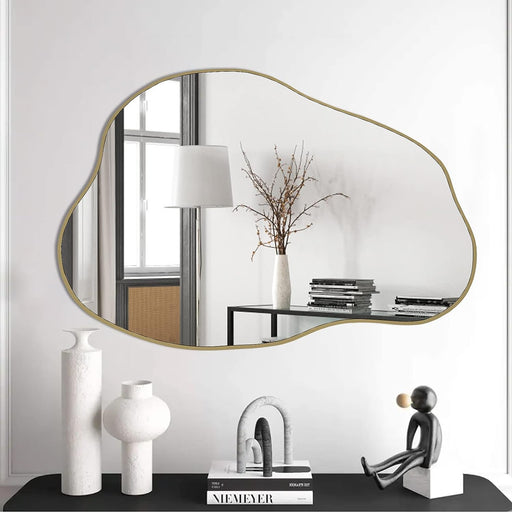 Irregular Mirror, Asymmetrical Mirror, Cloud Mirror, Wavy Mirror, Vanity Mirror for Wall Decoration, Gold Framed Wall Mirror for Living Room Bathroom Bedroom Entryway, 30"X20.5"