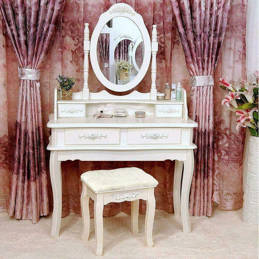 White Vanity Set with Mirror and 4 Drawers