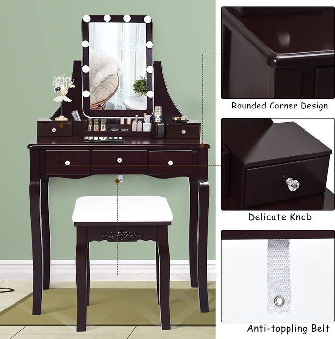 Brown Vanity Set with 10 LED Lights