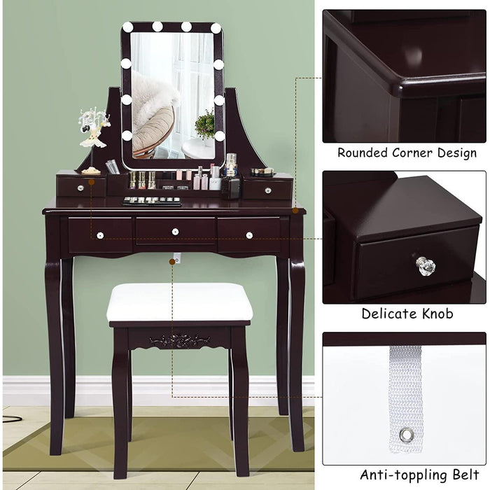 Brown Vanity Set with 10 LED Lights