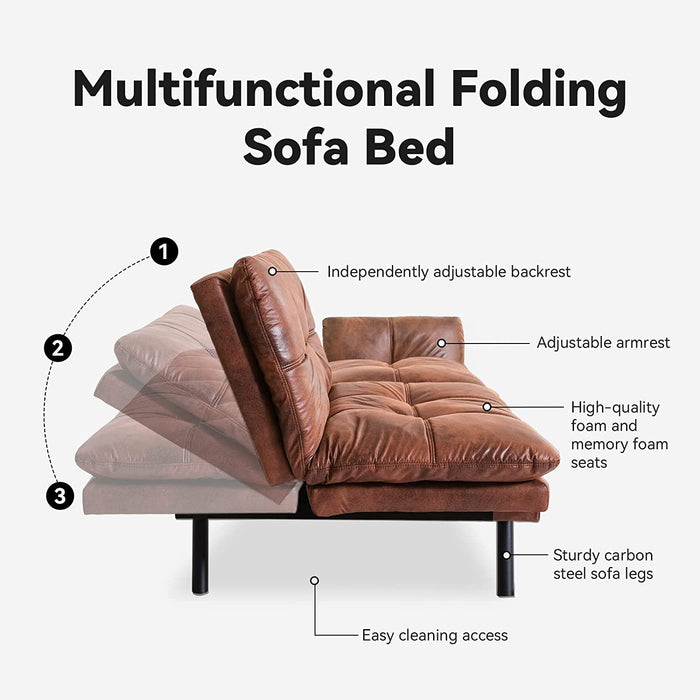 Opoiar Futon Sofa Bed,Memory Foam Couch Bed,Comfortable Brown