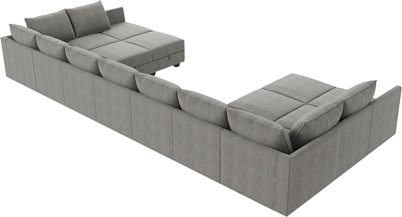 Grey U-Shaped Sleeper Sofa with Storage Seats