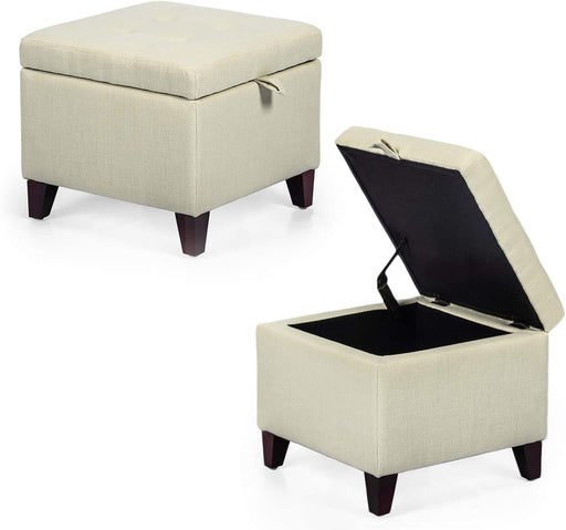 Cream Ottoman with Hinged Lid and Legs