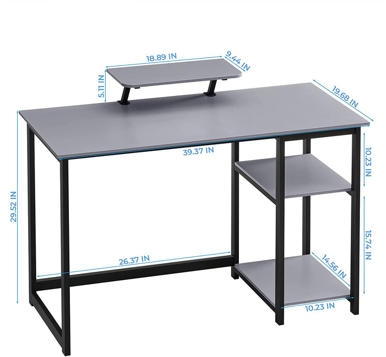 Small Grey Desk with Monitor Stand and Storage