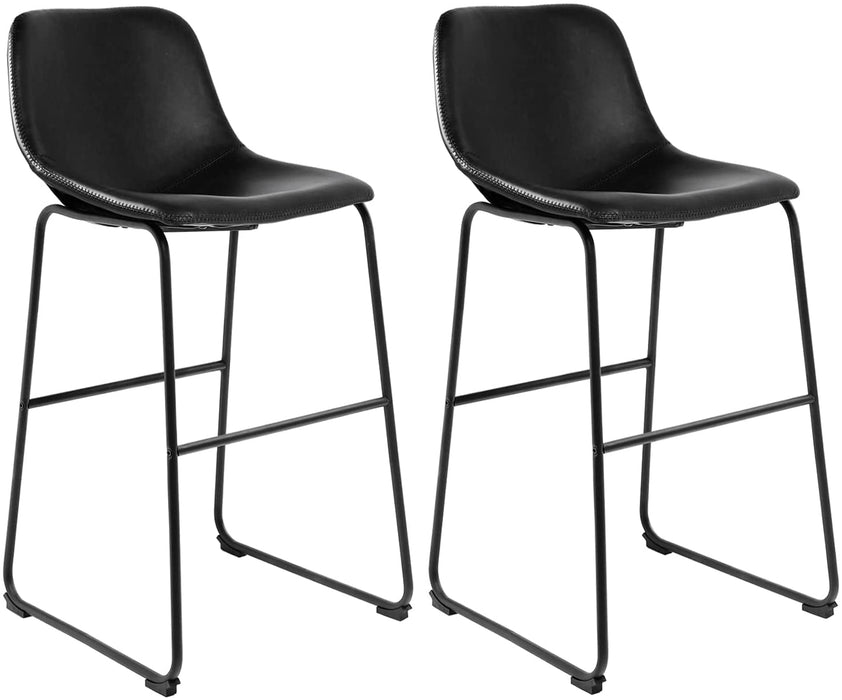 Industrial Black PU Leather Bar Stools with Back (Set/2)