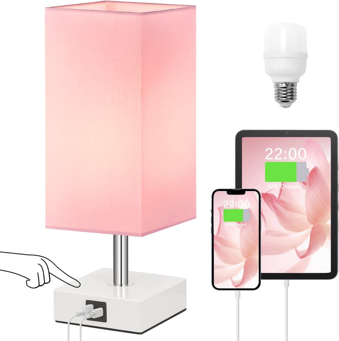Pink Shade Touch Control Table Lamp with USB Ports