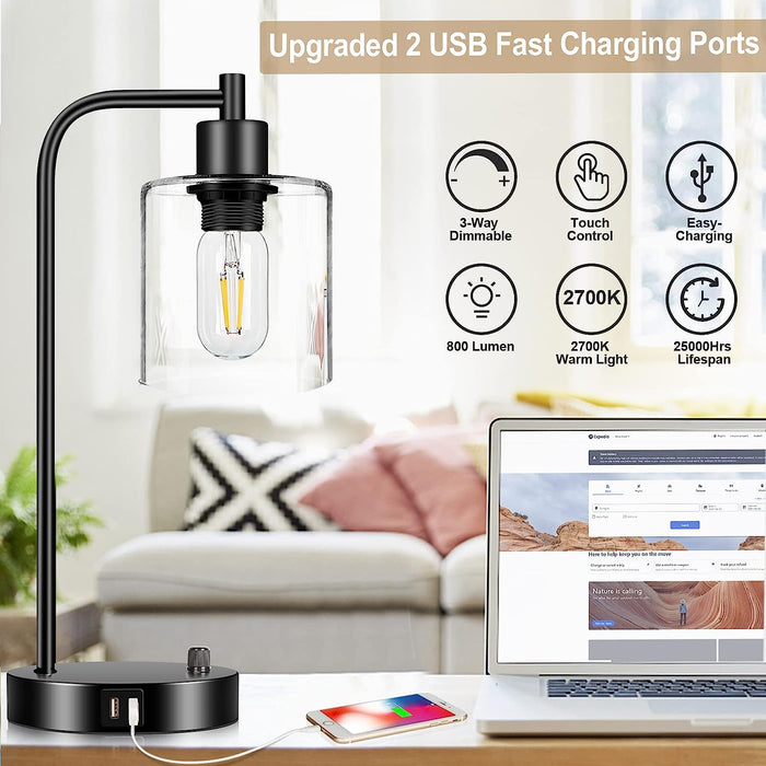 Modern USB Bedside Table Lamp, Stepless Dimmable