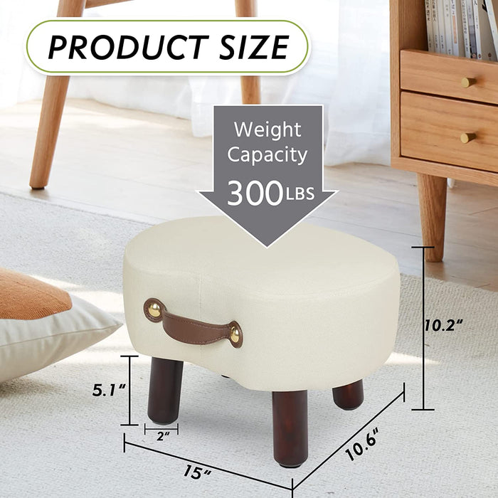 Compact White Ottoman with Handle and Legs