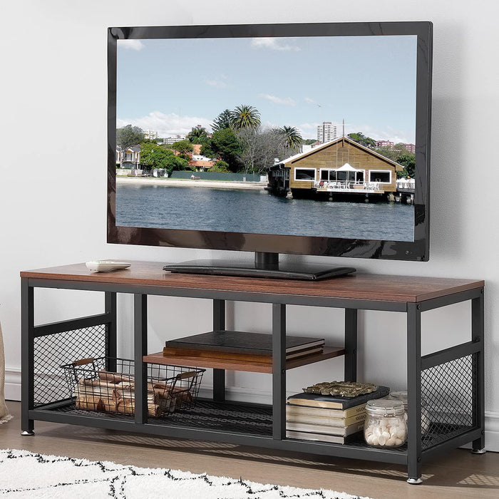 55 Inch TV Stand with Storage, Brown+Black