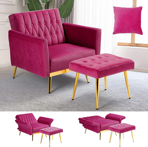 Velvet Accent Chair with Adjustable Armrests, Fuchsia