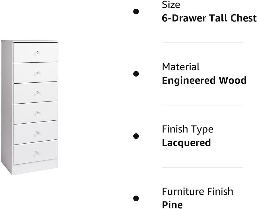 Astrid 6-Drawer Tall Chest with Acrylic Knobs