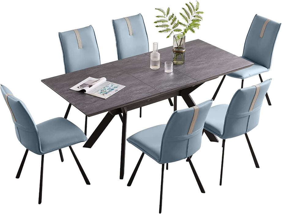 Extendable Dining Room Table Set for 6-8 People, Blue