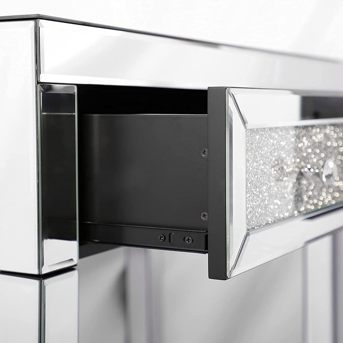 Mirrored Vanity Desk with Crystal Diamond Accents