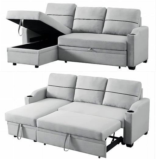 Grey L-Shape Sectional with Sleeper and Storage