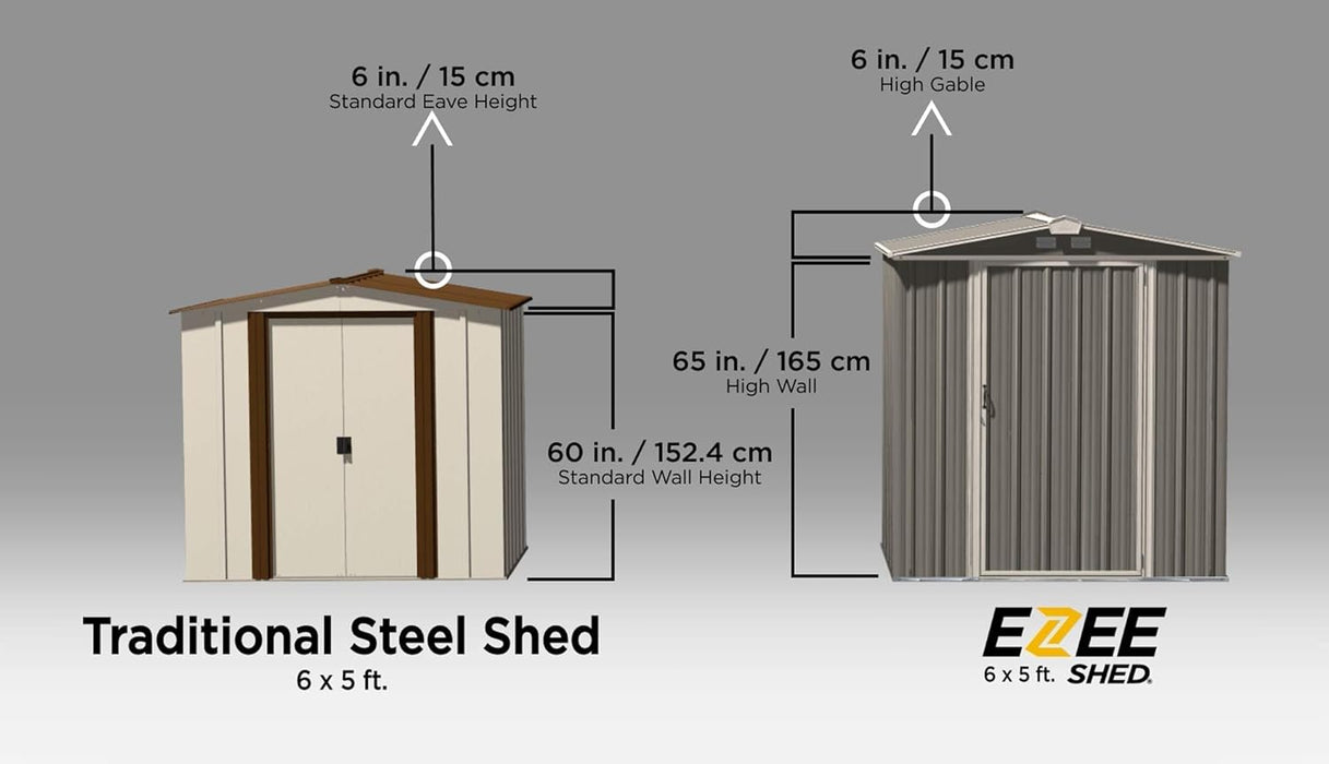6' X 5' EZEE Galvanized Steel Low Gable Shed Charcoal, Storage Shed with Peak Style Roof