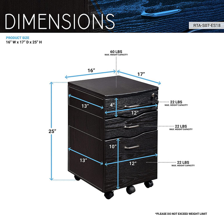 Espresso Rolling Storage and File Cabinet