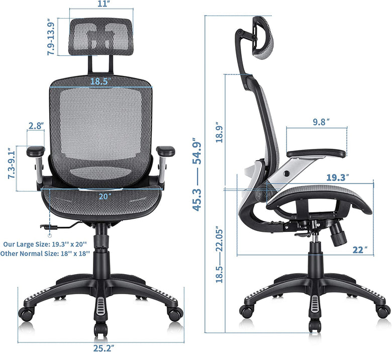 Adjustable High-Back Mesh Office Chair, Grey