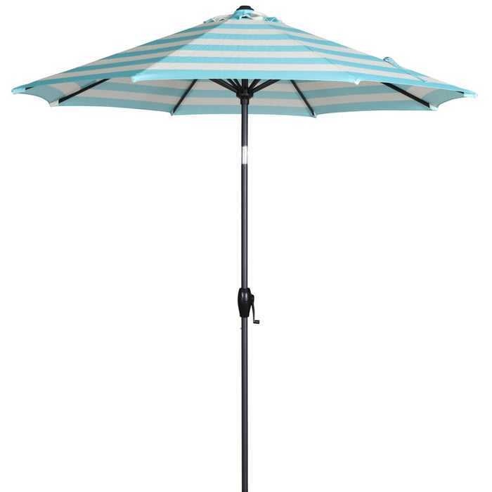 Mainstays 9Ft Aqua Cabana Stripe round Outdoor Tilting Market Patio Umbrella with Crank