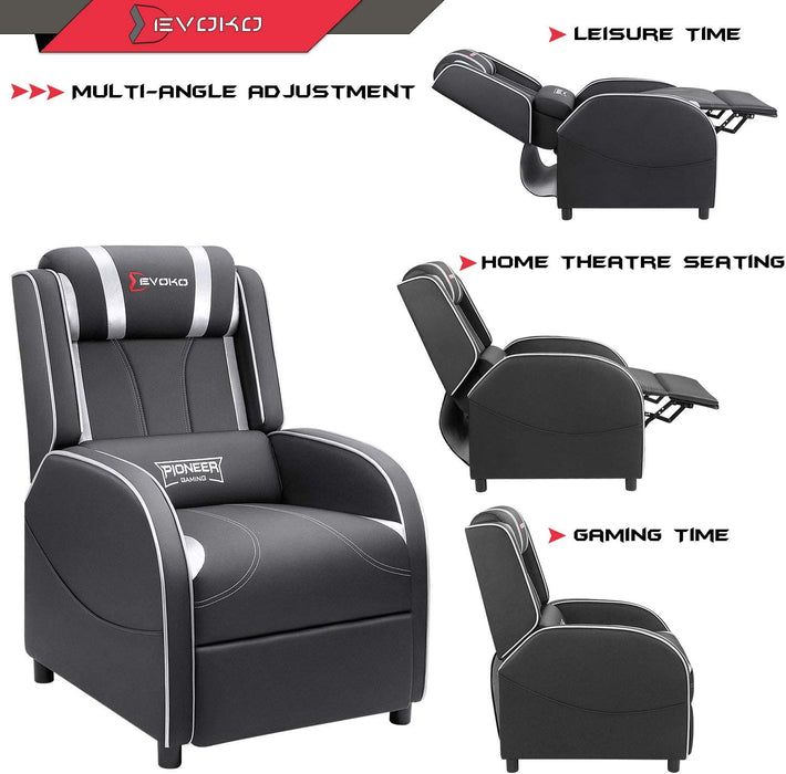 Massage Gaming Recliner Chair, Silver