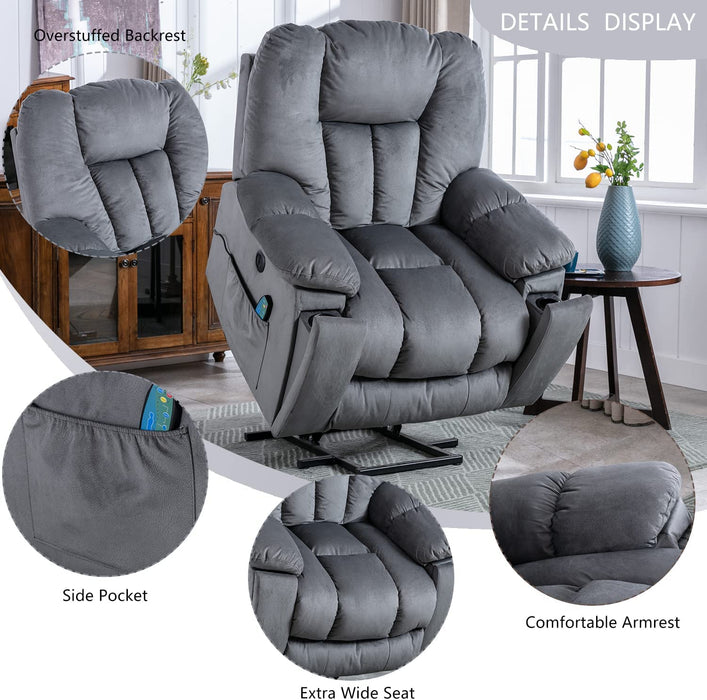 Large Power Lift Recliner Chair with Massage and Heat, Gray