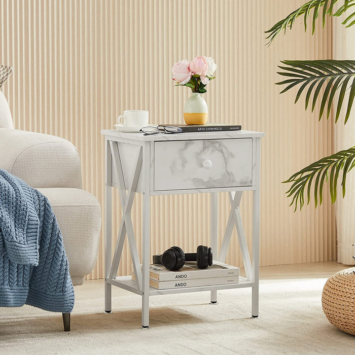 Versatile X-Design Marble White Nightstand