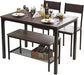 Rustic Oak Dining Table Set for 4 with Bench and Chairs