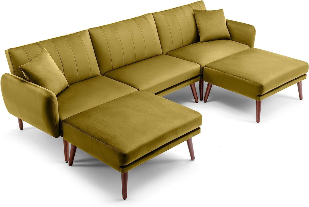 Modern Velvet U-Shaped Sectional Sofa Bed