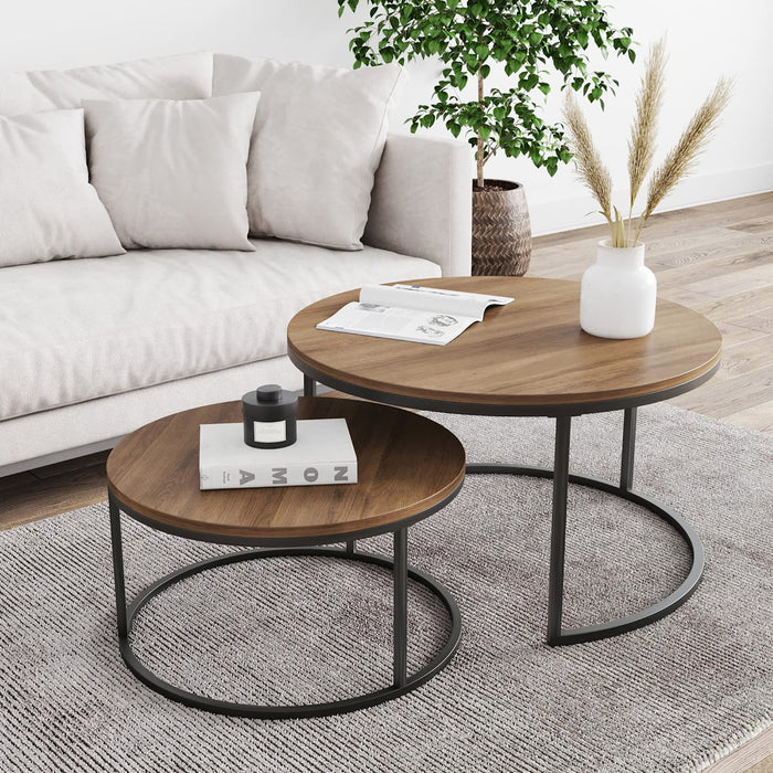 Modern Nesting Coffee Table Set in Oak