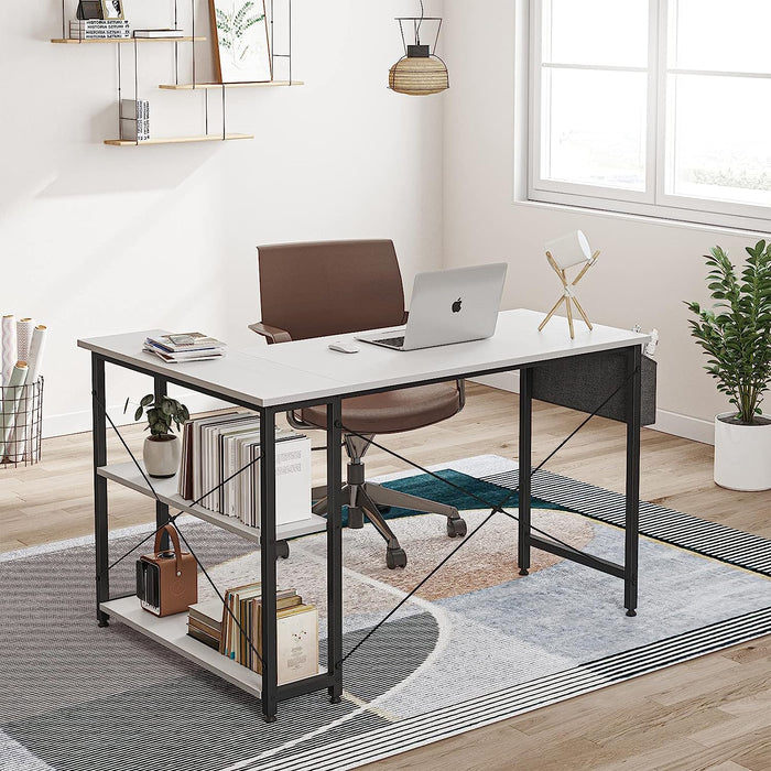 Small L-Shaped Desk with Storage Shelves, White