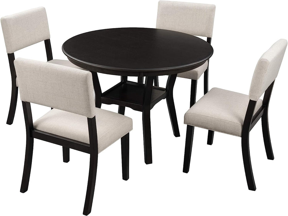 5-Piece round Kitchen Dining Table Set with Upholstered Chairs, Espresso