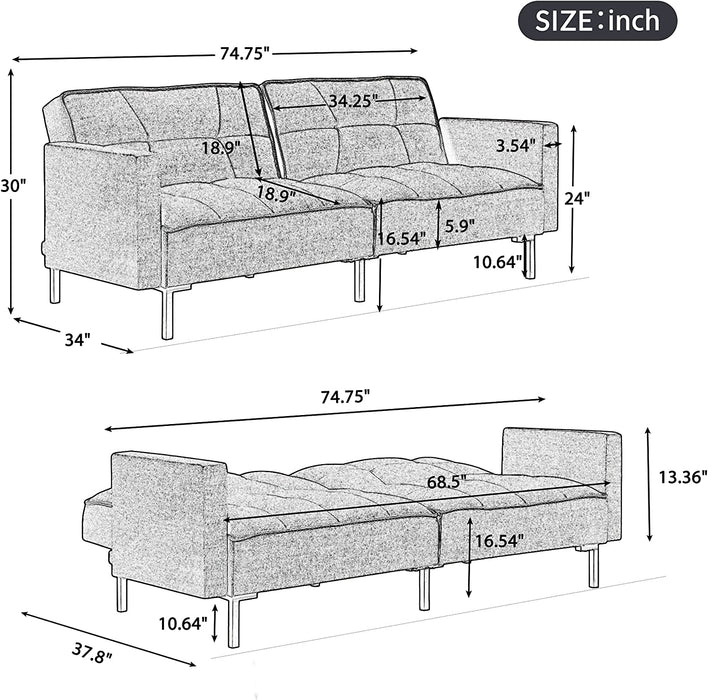 Compact Linen Sofa Bed with Metal Legs