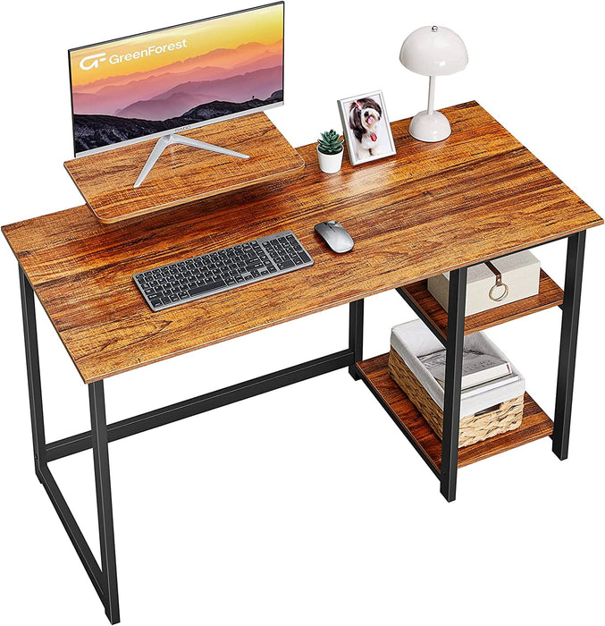 Compact Desk with Monitor Stand and Storage Shelves