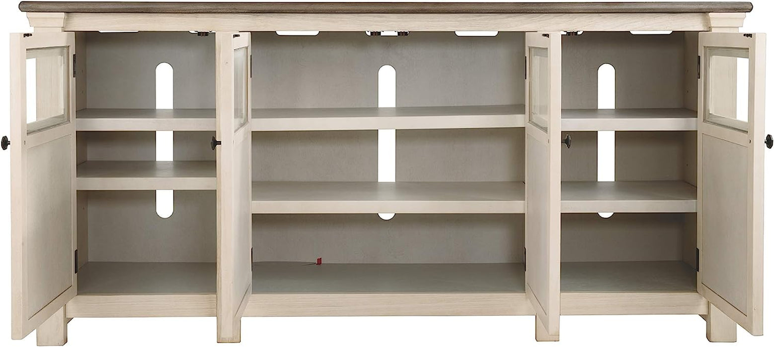 Farmhouse TV Stand, 72", 3 Cabinets, Whitewash