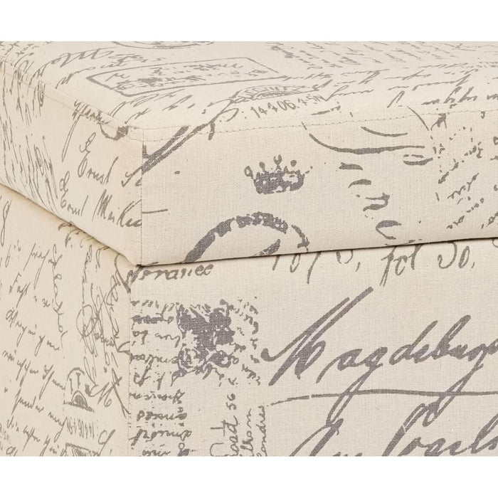 Neutral Beige Script Ottoman with Storage Square