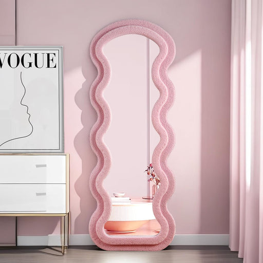 Wavy Mirror Full Length, 63" X 24" Full Squiggly Mirror, Funky Wave Wall Mirror, Irregular Large Wall Mirror - Perfect for Hanging or Leaning against the Wall in the Living Room, Pink