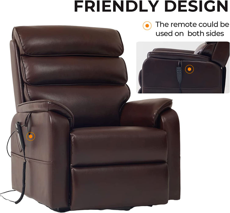 Brown Faux Leather Electric Power Lift Recliner